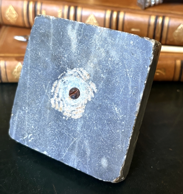 Encrier Empire en bronze doré, marbre bleu Turquin, époque XIXe siècle