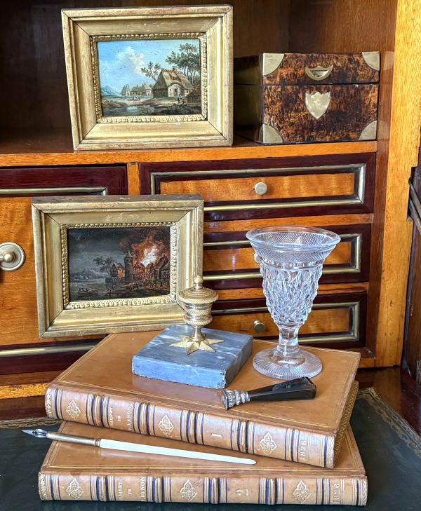 Encrier Empire en bronze doré, marbre bleu Turquin, époque XIXe siècle