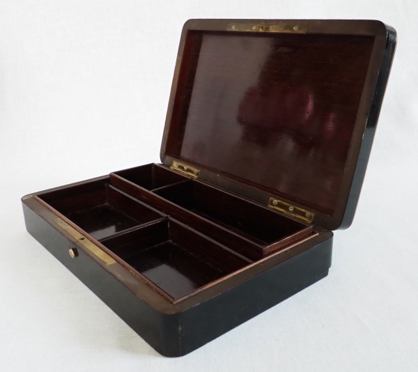 Coffret à jeu de cartes en marqueterie Boulle, bois noirci et laiton, époque Napoléon III