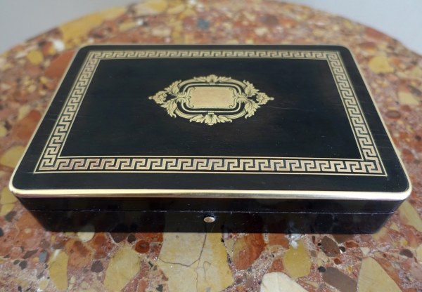 Coffret à jeu de cartes en marqueterie Boulle, bois noirci et laiton, époque Napoléon III