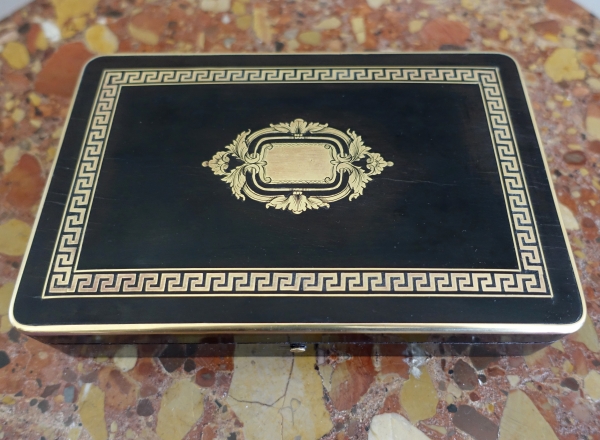 Coffret à jeu de cartes en marqueterie Boulle, bois noirci et laiton, époque Napoléon III