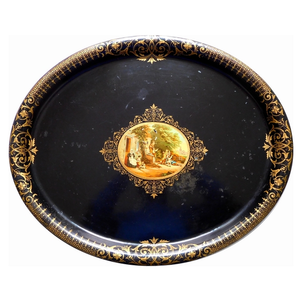 Plateau en tôle peinte dorée, époque XIXe Napoléon III