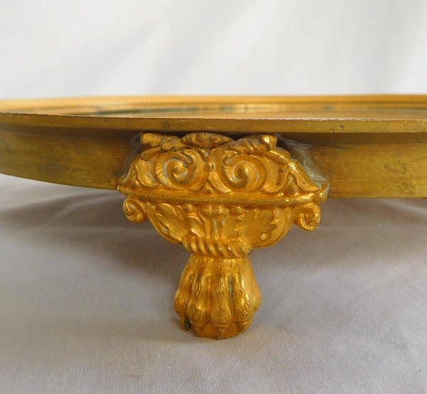 Plateau circulaire en bronze doré et miroir d'époque Empire Restauration