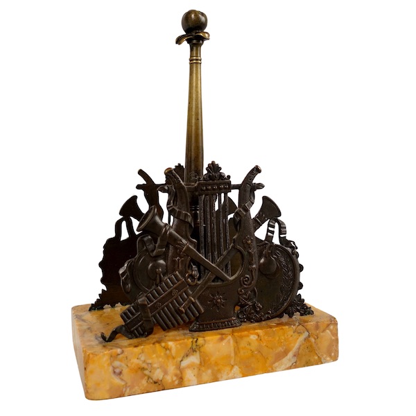 Empire patinated bronze and yellow Sienna marble mail holder, early 19th century