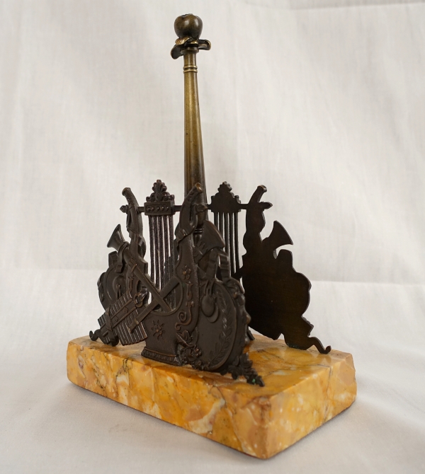 Empire patinated bronze and yellow Sienna marble mail holder, early 19th century