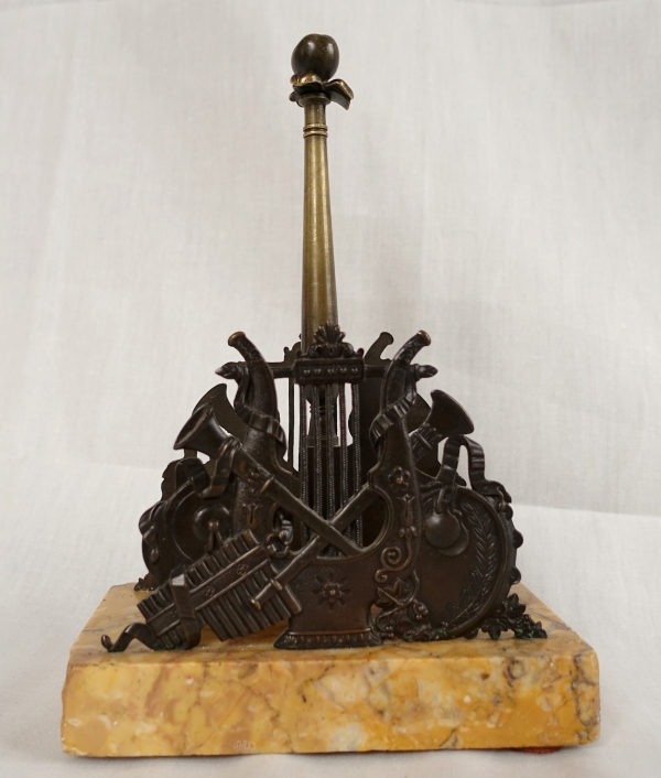 Empire patinated bronze and yellow Sienna marble mail holder, early 19th century