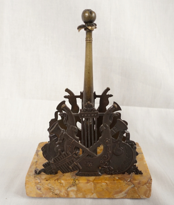 Empire patinated bronze and yellow Sienna marble mail holder, early 19th century