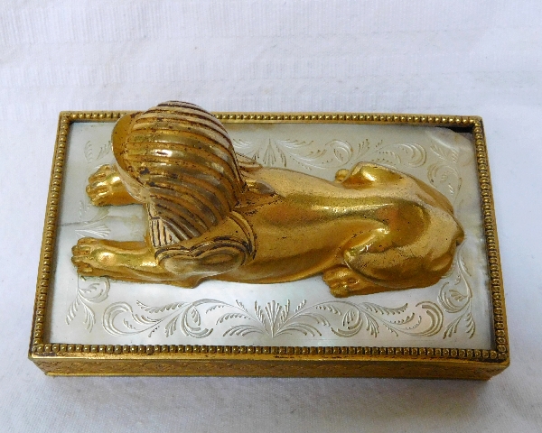 Empire ormolu & mother of pearl sphinx paperweight, early 19th century circa 1800