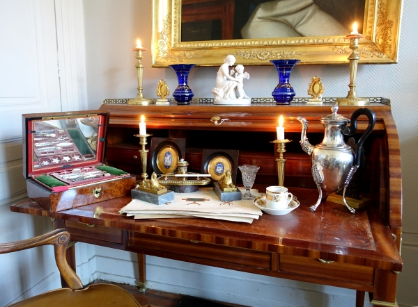 Pair of Empire blue marble and ormolu paperweights, early 19th century