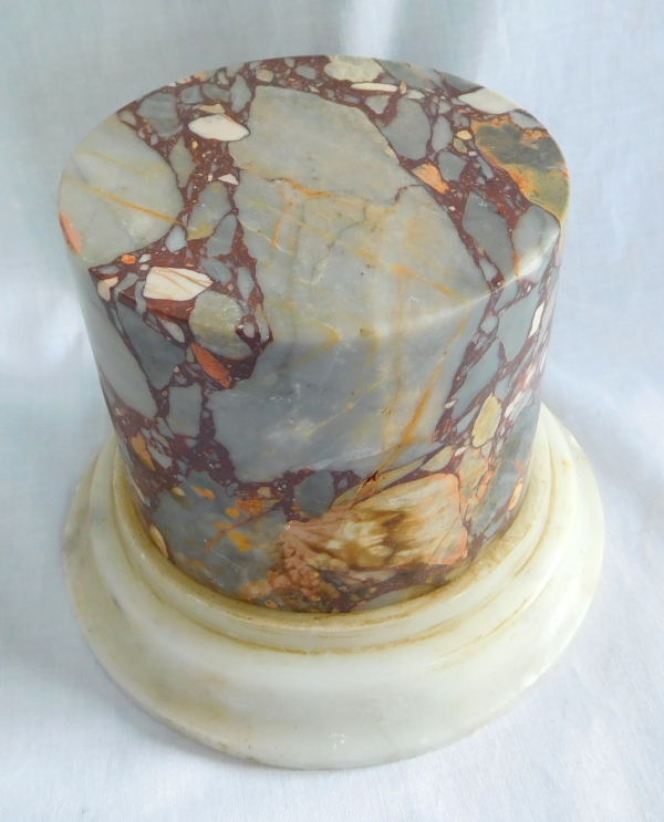 Breche marble pedestal base, Louis XVI style, 20th century Italian production