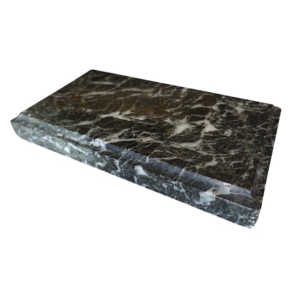 Socle de présentation néoclassique réhausseur de pendule Empire en marbre vert de mer - 23,5cm x 12cm