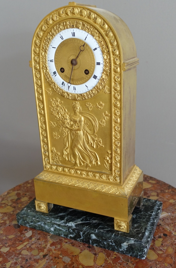 Socle de présentation néoclassique réhausseur de pendule Empire en marbre vert de mer - 23,5cm x 12cm