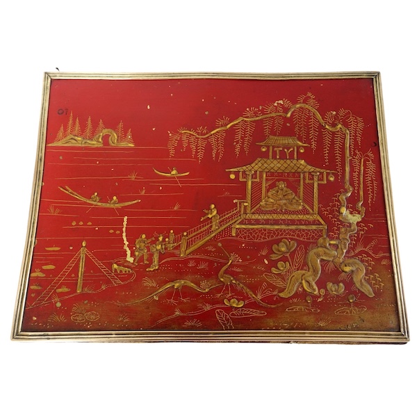 Lacquered metal desk pad in the Chinese style, late 19th century or circa 1900