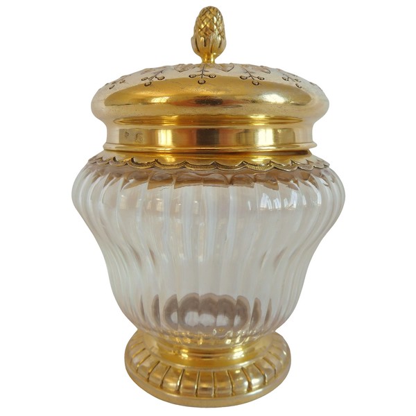 Sucrier de style Louis XVI en cristal de Baccarat & monture en vermeil - argent massif Minerve