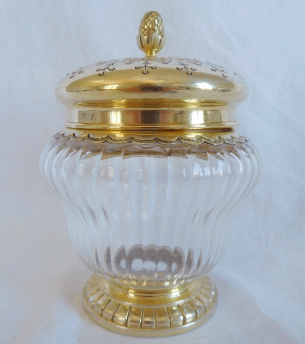 Louis XVI style Baccarat crystal and vermeil sugar pot, late 19th century