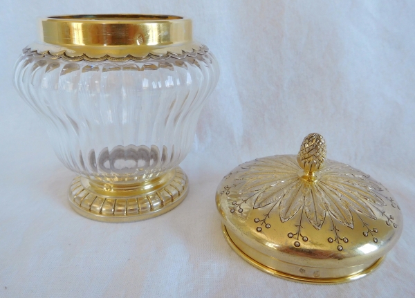 Sucrier de style Louis XVI en cristal de Baccarat & monture en vermeil - argent massif Minerve