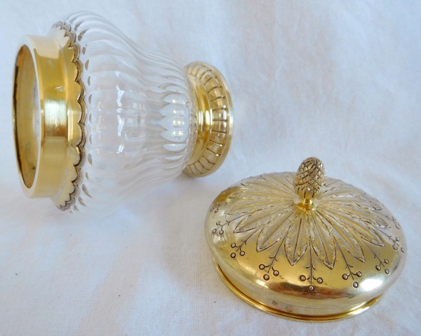 Sucrier de style Louis XVI en cristal de Baccarat & monture en vermeil - argent massif Minerve