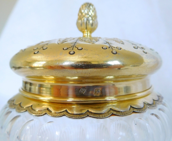 Sucrier de style Louis XVI en cristal de Baccarat & monture en vermeil - argent massif Minerve