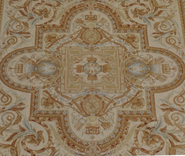 Louis XVI style Aubusson carpet decorated with France & Navarre coat of arms, late 19th century