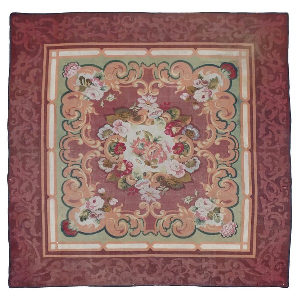 Grand tapis d'Aubusson de style Louis XV de format carré, époque XIXe Napoléon III - 351cm x 335cm