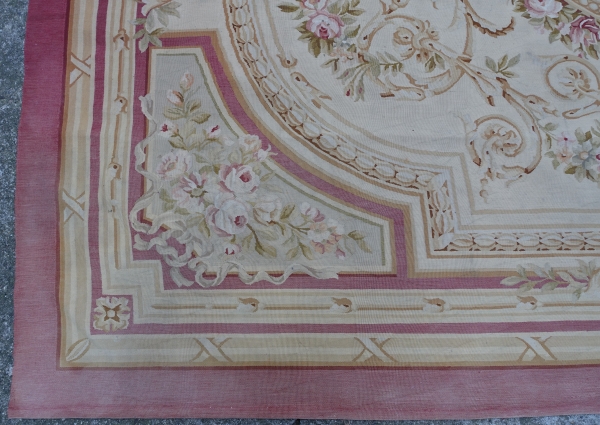 Large Louis XVI style Aubusson carpet, Napoleon III period - 308cm x 239cm