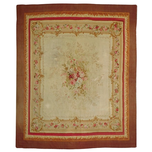 Large Louis XVI style Aubusson carpet, 19th century - Napoleon III production - 415cm x 344cm