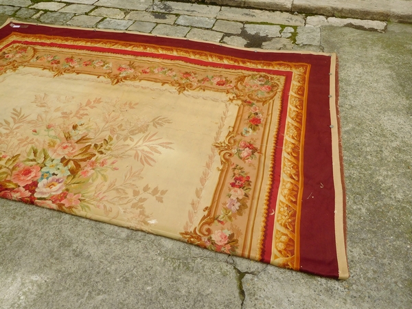 Large Louis XVI style Aubusson carpet, 19th century - Napoleon III production - 415cm x 344cm