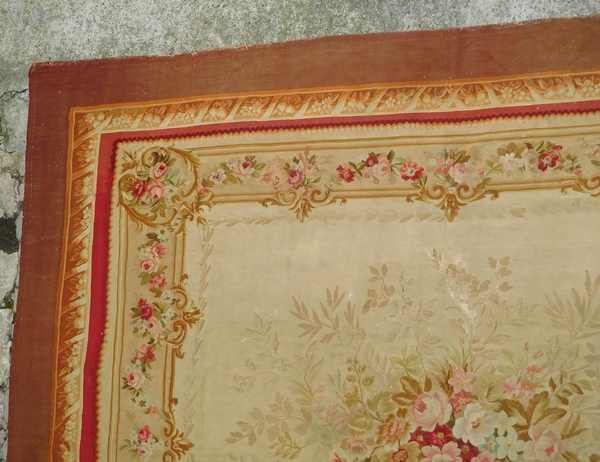 Large Louis XVI style Aubusson carpet, 19th century - Napoleon III production - 415cm x 344cm