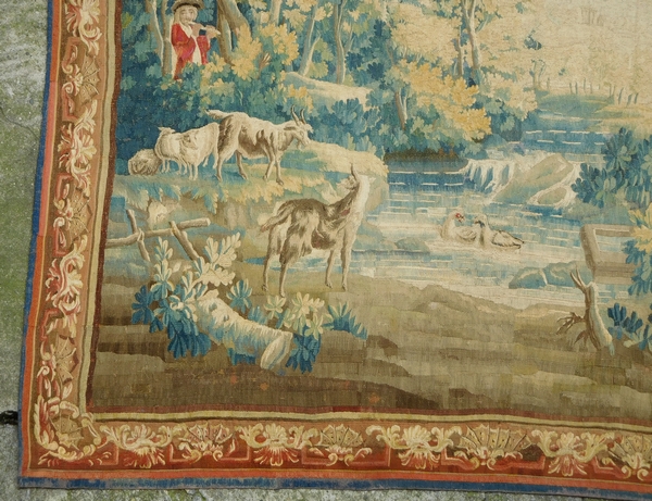 Aubusson tapestry, Louis XV period, 18th century : the goat shepherd - 255cm x 280cm