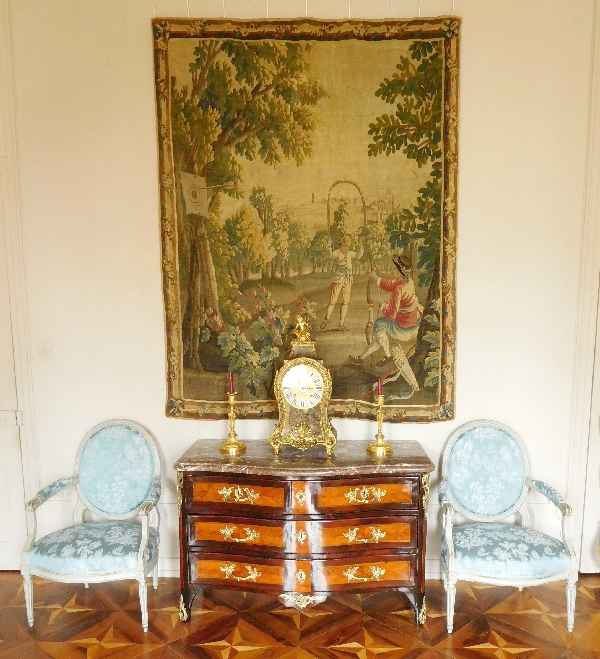 Tapisserie d'Aubusson polychrome, laine et soie, jeux dans le parc, époque Louis XVI 160cm x 200cm