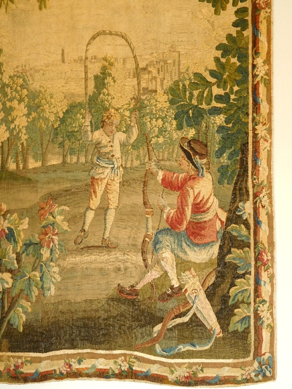 Tapisserie d'Aubusson polychrome, laine et soie, jeux dans le parc, époque Louis XVI 160cm x 200cm