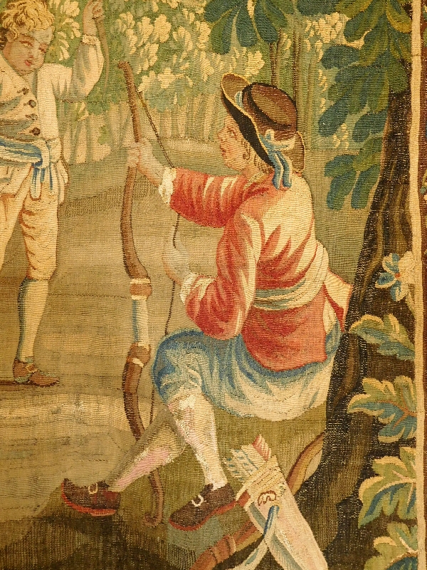 Tapisserie d'Aubusson polychrome, laine et soie, jeux dans le parc, époque Louis XVI 160cm x 200cm