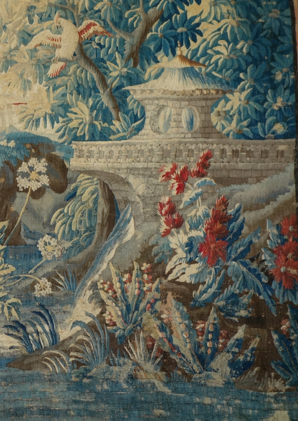 Grande tapisserie d'Aubusson d'époque Louis XV : la pagode chinoise d'après Pillement - 268cm x 340cm