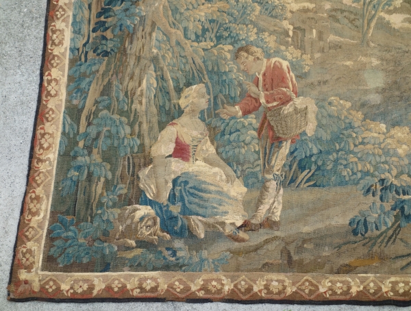 Tapisserie d'Aubusson polychrome d'époque Louis XV - XVIIIe siècle : scène pastorale - 257cm x 172cm