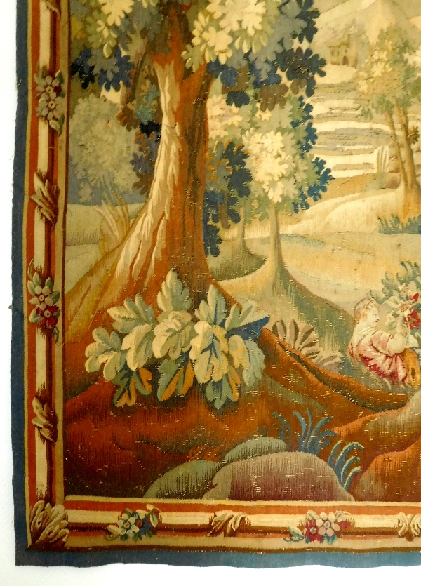 Tapisserie d'Aubusson polychrome, laine et soie, scène galante, époque Louis XVI - 190cm x 208cm