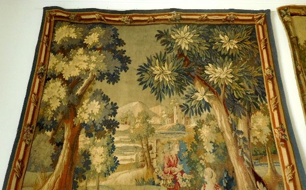 Tapisserie d'Aubusson polychrome, laine et soie, scène galante, époque Louis XVI - 190cm x 208cm