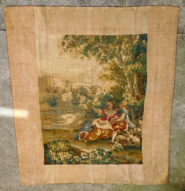 Tapisserie d'Aubusson polychrome, laine et soie, scène galante milieu XVIIIe siècle 188cm x 237cm