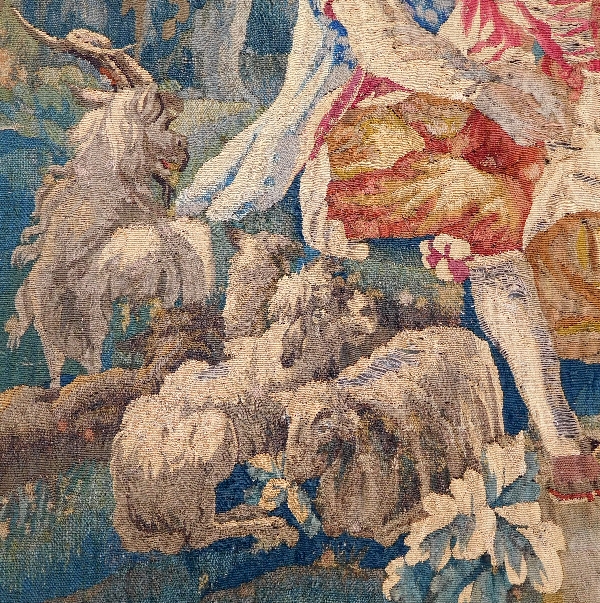 Tapisserie d'Aubusson polychrome, laine et soie, scène galante milieu XVIIIe siècle 188cm x 237cm