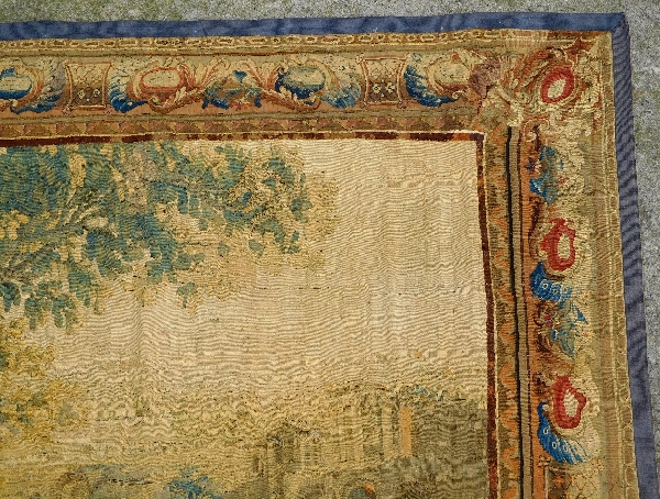 Tapisserie d'Aubusson polychrome, laine et soie, scène galante milieu XVIIIe siècle 188cm x 237cm