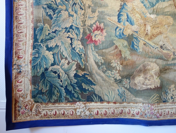 Tapisserie d'Aubusson polychrome d'époque Louis XV - XVIIIe siècle : scène pastorale - 258cm x 201cm