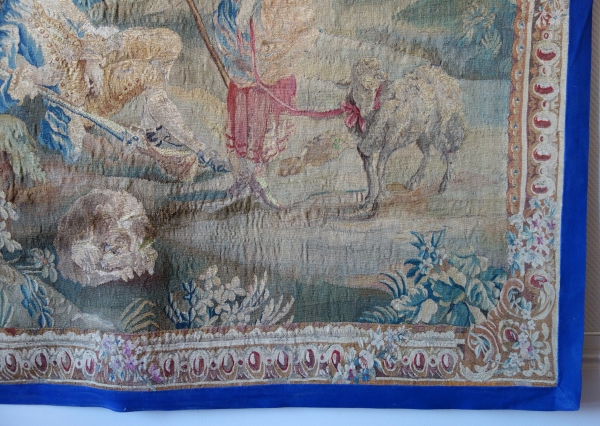 Tapisserie d'Aubusson polychrome d'époque Louis XV - XVIIIe siècle : scène pastorale - 258cm x 201cm