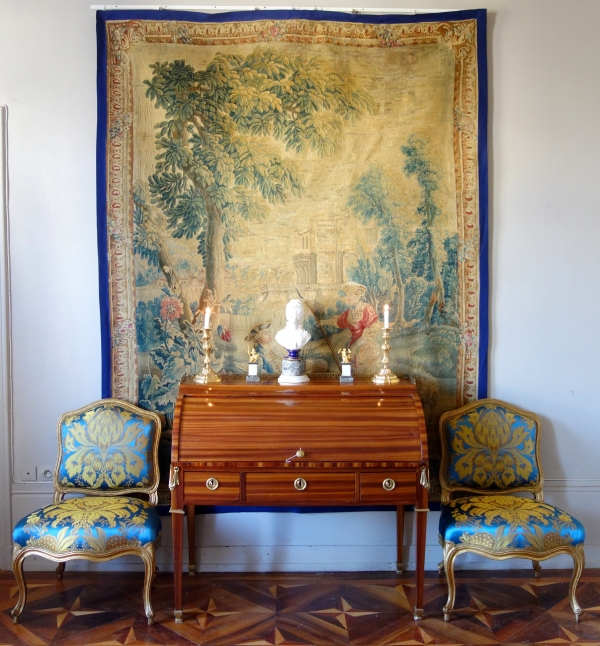 Tapisserie d'Aubusson polychrome d'époque Louis XV - XVIIIe siècle : scène pastorale - 258cm x 201cm