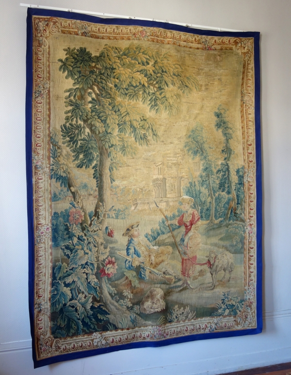 Aubusson tapestry, Louis XV period - 18th century : pastoral scene - 258cm x 201cm