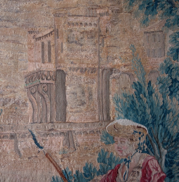 Tapisserie d'Aubusson polychrome d'époque Louis XV - XVIIIe siècle : scène pastorale - 258cm x 201cm