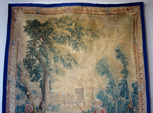 Tapisserie d'Aubusson polychrome d'époque Louis XV - XVIIIe siècle : scène pastorale - 258cm x 201cm