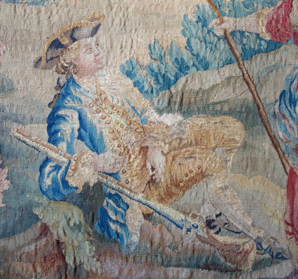 Tapisserie d'Aubusson polychrome d'époque Louis XV - XVIIIe siècle : scène pastorale - 258cm x 201cm