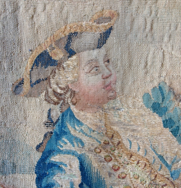 Tapisserie d'Aubusson polychrome d'époque Louis XV - XVIIIe siècle : scène pastorale - 258cm x 201cm