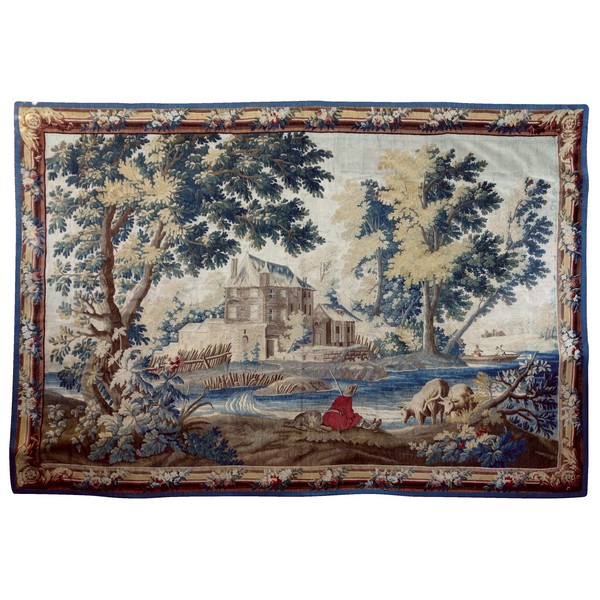 Grande tapisserie d'Aubusson polychrome d'époque Louis XVI d'après Boucher et JJ Dumons 256cm x 358cm