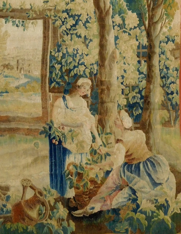 Tapisserie d'Aubusson polychrome, laine et soie : la perte de l'innocence, époque Louis XVI - 208cm x 305cm