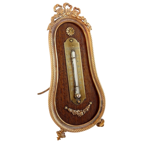 Louis XVI style mahogany and ormolu thermometer circa 1900